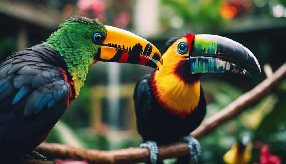 aviary with vibrant birds